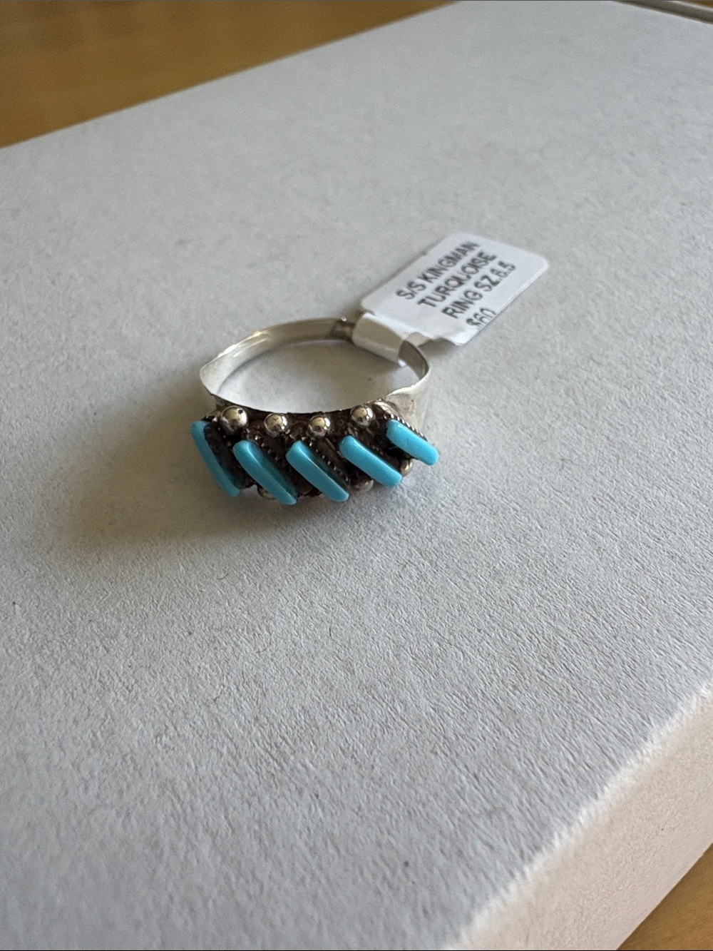 Zuni made Cletus Lami size 6.5 Sterling Silver Kingman Turquoise Stacker Ring